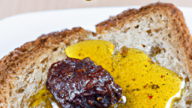 Marmalade and olive oil on brown toast