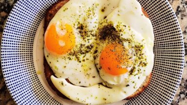 Eggs on Toast made with olive oil