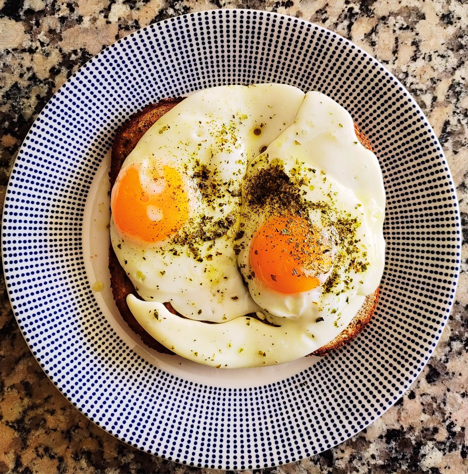 Eggs on Toast made with olive oil
